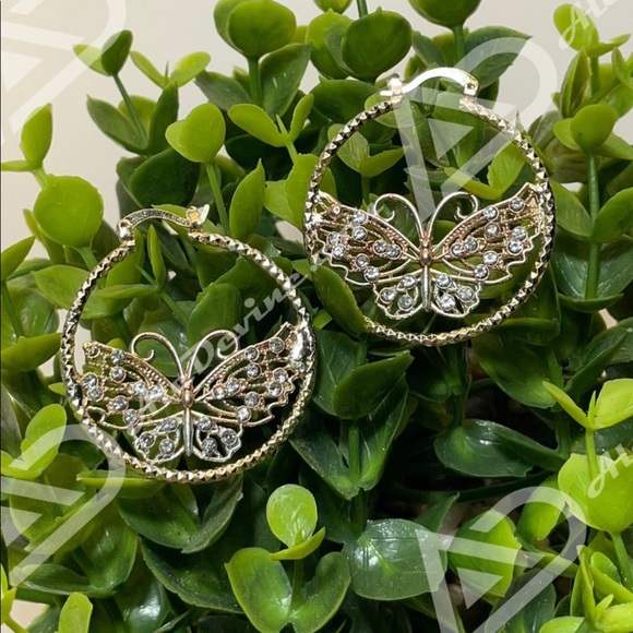 Multi-Color Butterfly Hoop Earrings (gold plated) - Picture 2 of 8